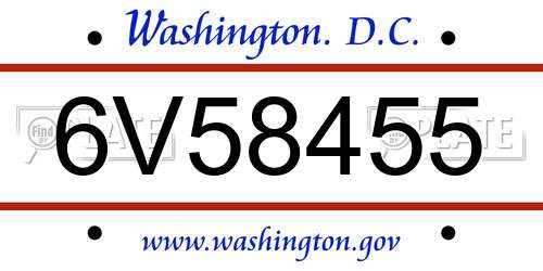 6V58455 District Of Columbia License Plate