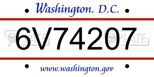 6V74207 District Of Columbia License Plate