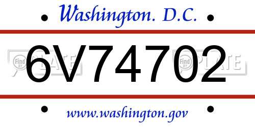 6V74702 District Of Columbia License Plate