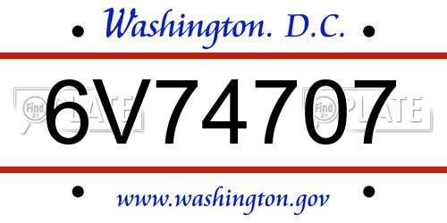 6V74707 District Of Columbia License Plate