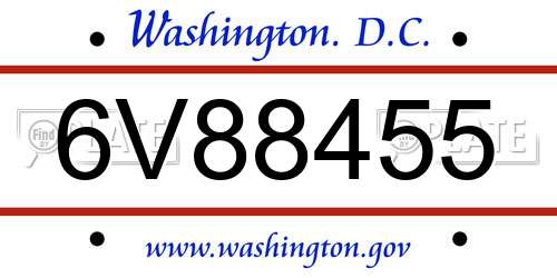 6V88455 District Of Columbia License Plate