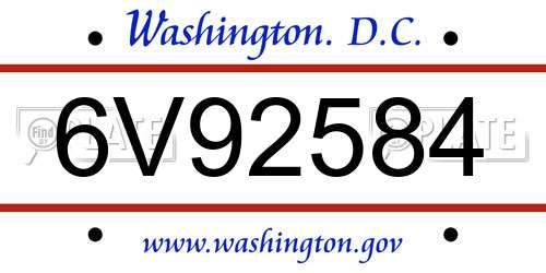 6V92584 District Of Columbia License Plate