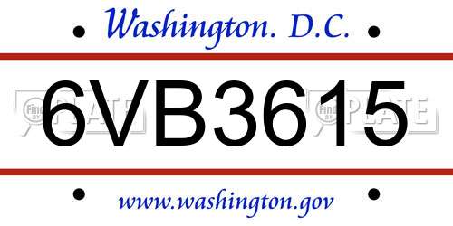 6VB3615 District Of Columbia License Plate