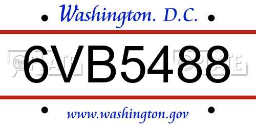 6VB5488 District Of Columbia License Plate