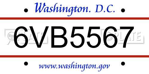 6VB5567 District Of Columbia License Plate