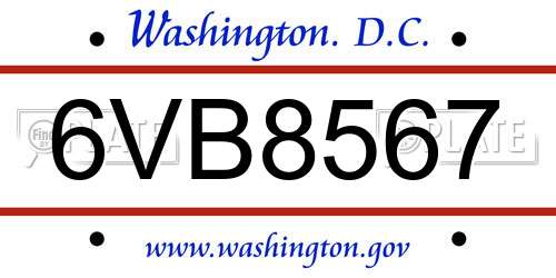 6VB8567 District Of Columbia License Plate