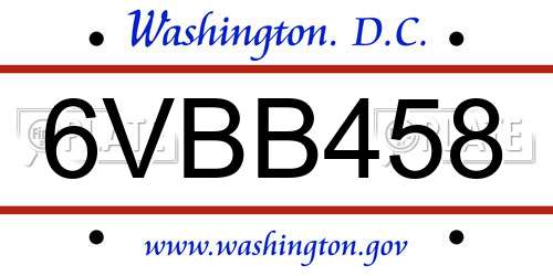 6VBB458 District Of Columbia License Plate