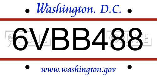 6VBB488 District Of Columbia License Plate