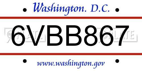 6VBB867 District Of Columbia License Plate