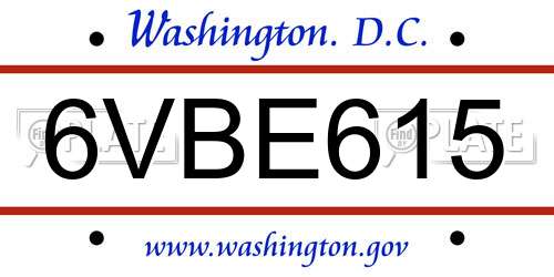 6VBE615 District Of Columbia License Plate