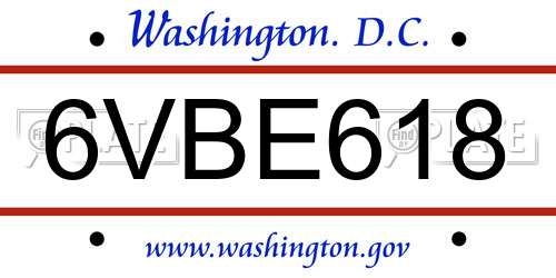 6VBE618 District Of Columbia License Plate