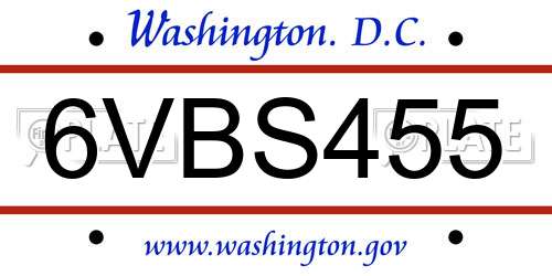 6VBS455 District Of Columbia License Plate