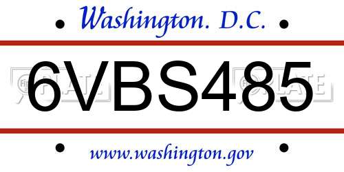 6VBS485 District Of Columbia License Plate