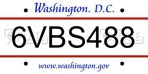 6VBS488 District Of Columbia License Plate