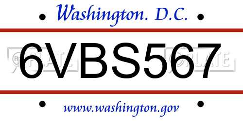 6VBS567 District Of Columbia License Plate