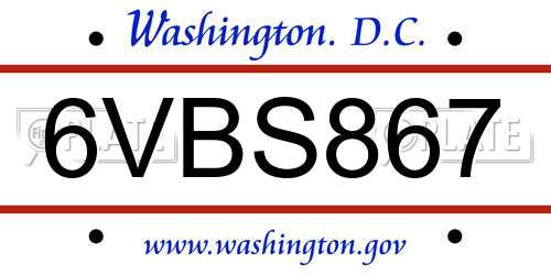 6VBS867 District Of Columbia License Plate