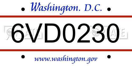 6VD0230 District Of Columbia License Plate