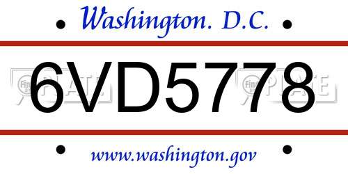 6VD5778 District Of Columbia License Plate
