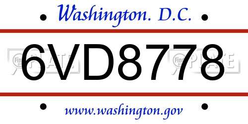6VD8778 District Of Columbia License Plate