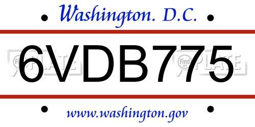 6VDB775 District Of Columbia License Plate