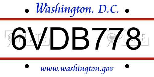 6VDB778 District Of Columbia License Plate