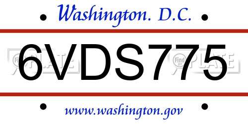 6VDS775 District Of Columbia License Plate
