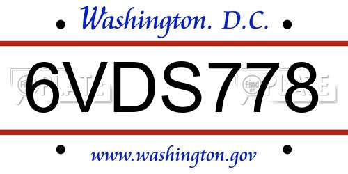 6VDS778 District Of Columbia License Plate