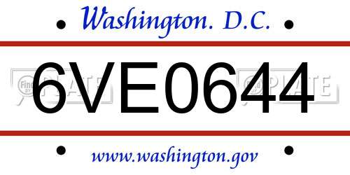 6VE0644 District Of Columbia License Plate
