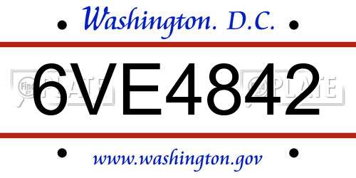 6VE4842 District Of Columbia License Plate