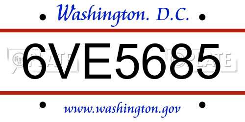 6VE5685 District Of Columbia License Plate