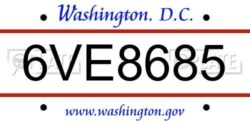 6VE8685 District Of Columbia License Plate