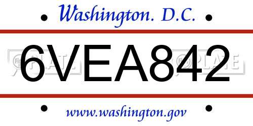 6VEA842 District Of Columbia License Plate