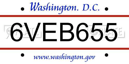 6VEB655 District Of Columbia License Plate