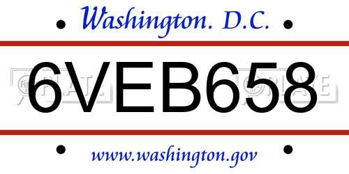 6VEB658 District Of Columbia License Plate