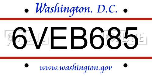 6VEB685 District Of Columbia License Plate