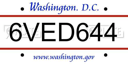 6VED644 District Of Columbia License Plate