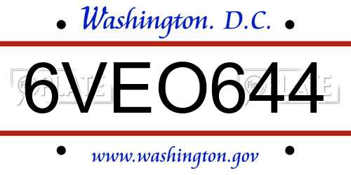 6VEO644 District Of Columbia License Plate