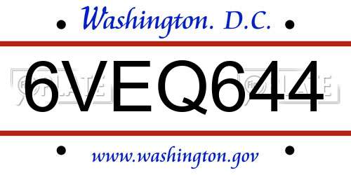 6VEQ644 District Of Columbia License Plate