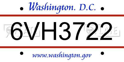 6VH3722 District Of Columbia License Plate