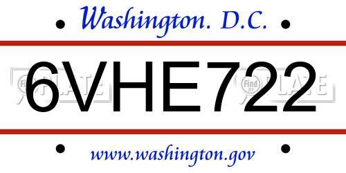 6VHE722 District Of Columbia License Plate
