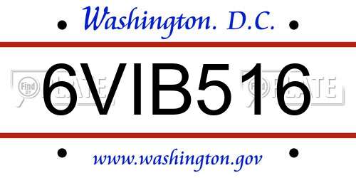 6VIB516 District Of Columbia License Plate