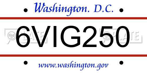 6VIG250 District Of Columbia License Plate