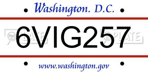 6VIG257 District Of Columbia License Plate