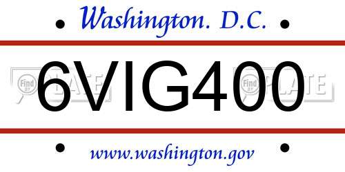 6VIG400 District Of Columbia License Plate