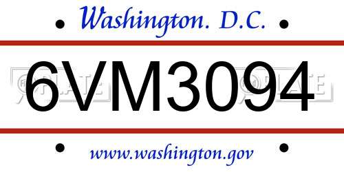 6VM3094 District Of Columbia License Plate