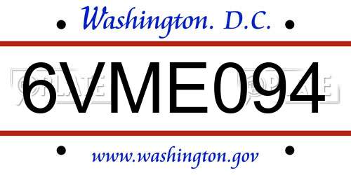 6VME094 District Of Columbia License Plate