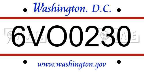 6VO0230 District Of Columbia License Plate