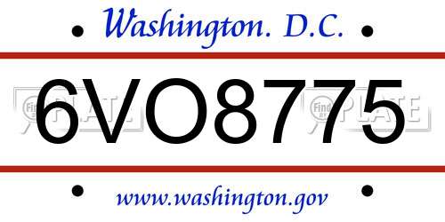 6VO8775 District Of Columbia License Plate
