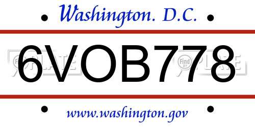 6VOB778 District Of Columbia License Plate