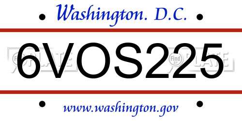 6VOS225 District Of Columbia License Plate